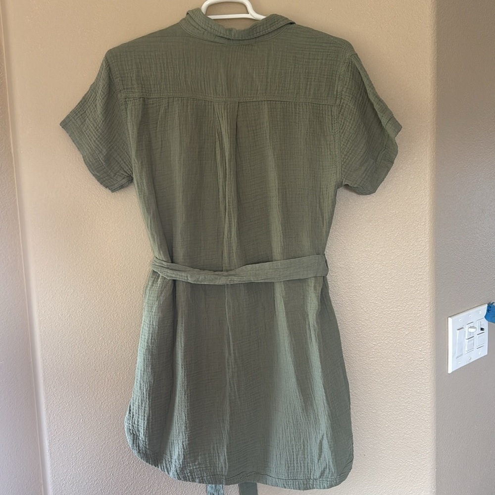 Maternity Weatherproof Olive Green Button-Up Shirt Dress - Picture 4 of 5